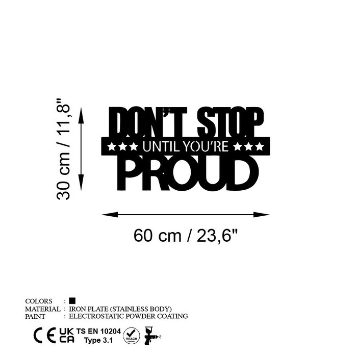 Wallity Don't Stop Until You're Proud Escultura de pared metálica negra